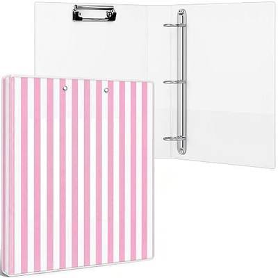 Colarr Pink Stripe 3 Ring Binder 1.5 Inch with Clipboard Interior Pockets, Cute Preppy Round Ring Binder for Office Supplies & File Folder Organization