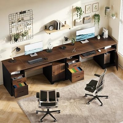 59" Executive Desk with 2 Drawers, File Cabinet & Keyboard Tray, Cherry | 59 Inch Executive Desk With 2 Storage Drawers & File Cabinet. Industrial Wood Design Keeps Your Home Office Organized