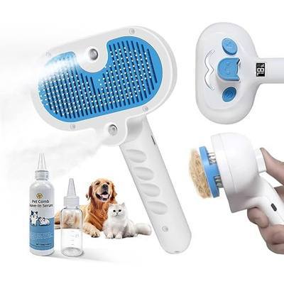Pet Steam Brush Mist Spray, Grooming Massage Deshedding Tool for Dogs Cats | cat brush for shedding,Anti-Static fly hair,massage de-shed,self-clean,skin-safe,for home and travel pet steam brush for dog