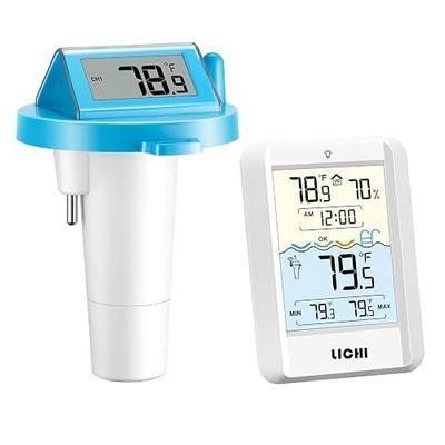 Solar Wireless Floating Pool Thermometer - Upgraded IPX8 Waterproof Easy Read Digital Thermometer with Time, Indoor Temperature & Humidity Monitor for Swimming Pools, Spas, Hot Tubs