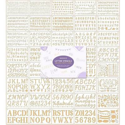 22 Fonts 13 Sizes (0.25"-2") Small Letter Stencils for Painting, 38Pcs Reusable Alphabet & Number Stencils in Script & Cursive for Wood Crafts