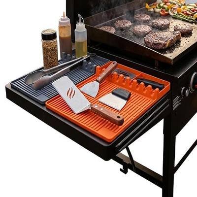 Silicone Grill Mat for Blackstone with Drip Pad, BBQ Tool Rest(Orange) | Food-Grade Heat Resistant Silicone with Built-in Grease Drip Pad, Keeps Blackstone Side Shelf Clean & Organized
