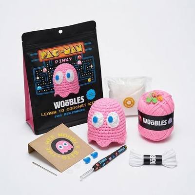 The Woobles PAC-MAN Ghost Crochet Kit for Beginners (Pinky) | As seen on Shark Tank, Officially licensed PAC-MAN Pinky: Easy Peasy Yarn, hook, safety eyes, stuffing, video tutorials