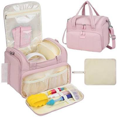 Quilted Breast Pump Bag Compatible with Spectra S1/S2/Dual S, Pumping Bag with Cooler Compartment and a Waterproof Mat for Work, Travel and Family Use, Pink