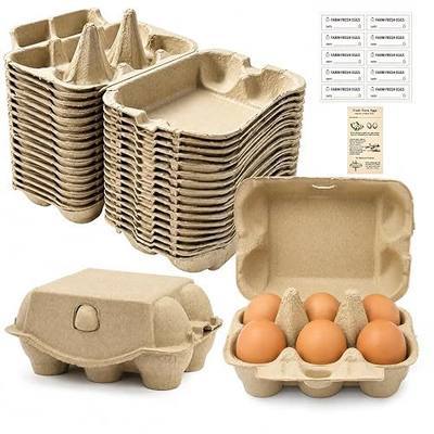 WIKDAY 50 PACK Half Dozen Egg Cartons Bulk 6 Count Paper Cardboard | with Date Tracking Stickers Egg Care Instructions, Empty Disposable 1/2 Dozen Chicken Egg Carton Cheap Bulk