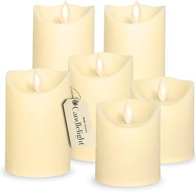 Candlelight by Fever Official Flickering Flameless Candles - 6pk Battery Operated Candles, Realistic Moving Wick Plastic Pillar LED Candles, Unscented Matte Velvety Finish, 150+ Hr Life (6” 4.5” 3.5”)