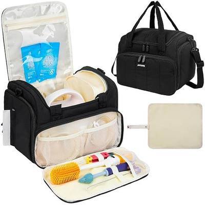 Quilted Breast Pump Bag Compatible with Spectra S1/S2/Dual S, Pumping Bag with Cooler Compartment and a Waterproof Mat for Work, Travel and Family Use, Black
