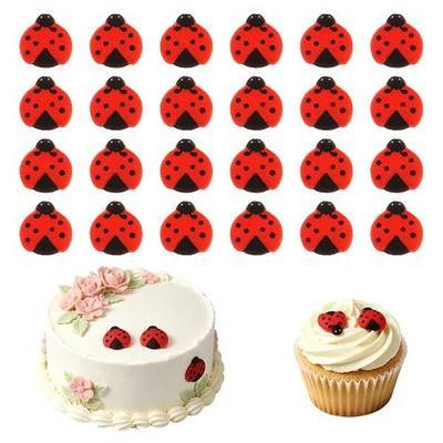 Edible Cake Toppers 24 pcs, Ladybug Icing Decorations for Cakes, Cupcakes, Ice Cream & Cakecicles - Edible Ladybug Cupcake Toppers Perfect for Birthday Party & Holiday Themed