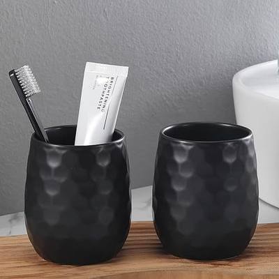Ceramic Honeycomb Toothbrush Holders - Black Toothbrush Holders for Bathrooms, 2pcs Toothbrush Cups, Bathroom Tumbler Cups Reusable Toothbrush Cup Black Mouthwash Cup, Bathroom Counter Organizer