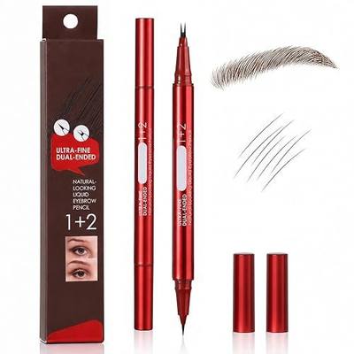 Dual-Ended Faux Brow Pen, Hair-Like Liquid Eyebrow Pencil with Double-Brush Tip & Precise Single Tip, Fast & Easy Makeup for Sparse Brows, Waterproof & Smudge-Proof Eyebrows Dark Brunette
