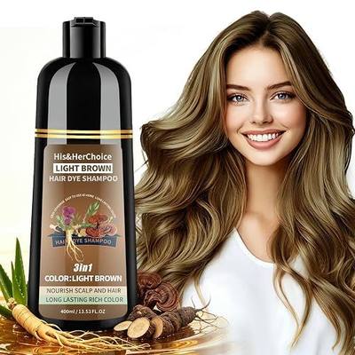 HIS&HERCHOICE Light Brown Hair Dye Shampoo 3-in-1 for Gray Coverage | 6 Natural Botanicals Formula with Ginseng, Ammonia & Paraben Free, Semi-Permanent Hair Color for Women & Men