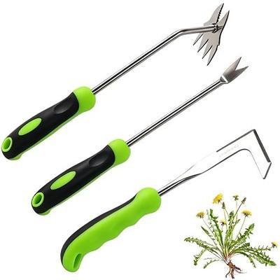 Weed Puller Tool Set, 3-Piece Stainless Steel Garden Weeder Tool Kit, Manual Crack Weeder Crevice Weeding Tool, Hand Weeder Tool for Dandelion, Uprooting Weeding Tools for Garden (Green (3 pcs))