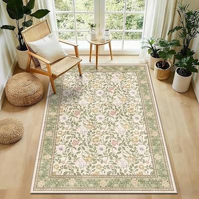 Washable 3x5 Floral Entryway Rug Non Slip with Backing,Soft Low Pile Vintage Small Front Door Rugs,Entry Rugs for Entrance Kitchen Bedroom Bathroom,Green