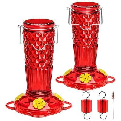 Glass Hummingbird Feeders for Outdoors, 2 Pack 13OZ Hand Blown Red Humming Bird Feeder, Ant & Bee Proof Nectar Feeders with 4 Feeding Ports, Leak Proof Base, Garden Décor Gifts for Women Mom