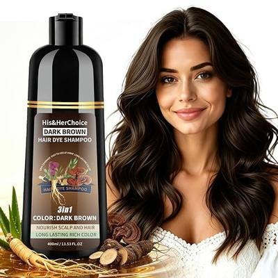 HIS&HERCHOICE Dark Brown Hair Dye Shampoo 3-in-1 for Gray Coverage | 6 Natural Botanicals Formula with Ginseng, Ammonia & Paraben Free, Semi-Permanent Hair Color for Women & Men
