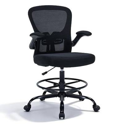 Drafting Chair Tall Office Chair, Standing Desk Chair with Flip-Up Armrests, Breathable Mesh High Chair Adjustable Height, Ergonomic Computer Chair with Lumbar Support and Adjustable Footrest Ring