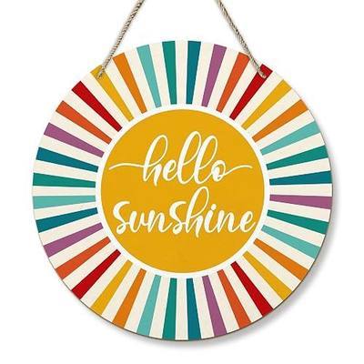 PHAMTE Boho Sunshine Round Wreath Sign, Colorful Boho Sunray Modern Wall Hanging Plaque Wood Sign, Mid Century Abstract Sunshine Decor Decorations for Wall Pediments Door Porch Room 12 Inch