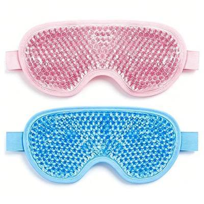 Gel Eye Mask, 2 Pack Cooling Eye Mask for Puffiness & Dark Circles, Hot/Cold Reusable Ice Packs with Flexible Beads, Full Coverage Compress Sleeping Mask with Adjustable Soft Plush Strap for Women Men