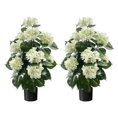 3FT Artificial Hydrangea Tree, White Hydrangea Artificial Flowers for Indoor Outdoor Decoration, UV Resistant Faux Hydrangea Flowers for Front Porch Patio Garden Home Decor, 2 Pack White