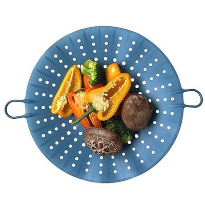 Korean Made Silicone Steamer Basket 10" Size, Silicone Steamer Insert for Pot Flexible Design (Blue)
