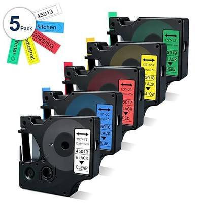 5-Pack Label Maker Refills Compatible with DYMO D1 Label Tape 45013 45016 45017 45018 45019 1/2" x 23' Multicolor Replacement for dymo LabelManager 160 280 210D 360D 420P Easy Peel No Residue
