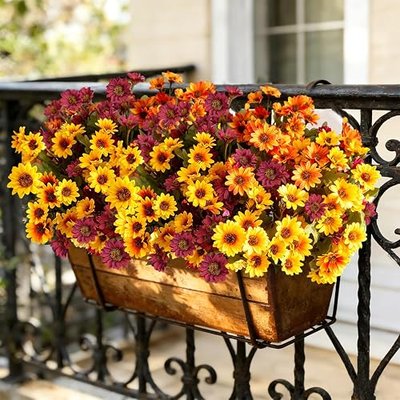 12Pcs Fake Flowers Artificial Mums for Outdoors,UV Resistant Faux Mums for Outdoor Planters Realistic Daisy No Fade Fall Flowers for Front Door Garden Patio Yard Autumn Decor