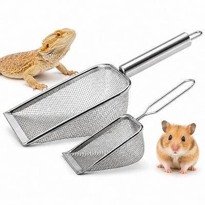 Stainless Steel Hamster Sand Scoop Set, 1mm Fine Mesh & Standard Scoop Combo, Small Pet Sand Bath Cleaner for Hamsters, Gerbils, Mice, Reptiles, Easy Sifting for Fine Sand