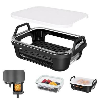 Reusable Glass Air Fryer Liner for Ninja DualZone 2-Basket Air Fryers | 5-Piece Accessory Set for DZ401, DZ550 & SL401 Air Fryer, JOCXSPI Reusable Glass Basket with Silicone Mat, Dual Lids