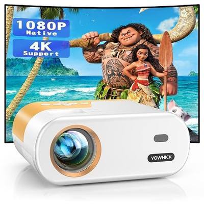 YOWHICK Mini Projector for iPhone, Native 1080P HD Projector, Portable Projector, Movie Projector Compatible with Android/iOS/Windows/TV Stick/HDMI/USB | Portable, for Home Cinema, Movie Projector, Gaming, Outdoor, Compatible with Windows, TV Stick, HDMI, USB