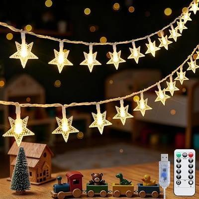 JMEXSUSS 100 LED Star String Lights USB Plug in, 33Ft Fairy Lights | Remote, Waterproof Hanging String Lights Indoor for Bedroom Tent Loft Bed Classroom Dorm Decor, Warm White