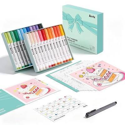 Arrtx 24 Colors Acrylic Paint Pens with Brush Tip & 0.3mm Outlining Pen, Anime Color Palette, 8 Line Art Sheets & Coloring Reference, Art kit for Hand Lettering, Illustration, Beginners & Adults
