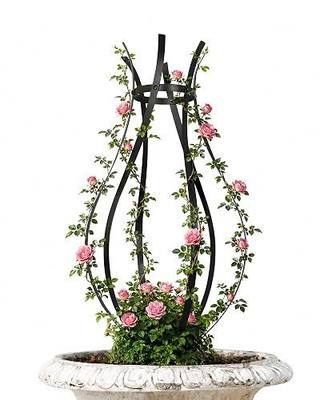 Garden Trellis for Climbing Plants, 32" H Obelisk Outdoor Decor | All Metal Plant Support for Pots & Vines Indoor Outdoor, Easy Assembly, Solid Prongs & Rustproof Coating, Vase Shape, Black