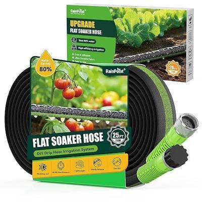RAINPOINT 25FT Flat Soaker Hose, Flexible & Heavy-Duty Drip Hose with Anodized Aluminum Fittings, 80% Water-Saving Double Layer Gardening Irrigation Hose, Green