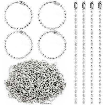 300 Pcs Ball Bead Chain Ball Chain Keychain Dog Tag Metal Bead Chain Beaded Chain Connector Clasp 3.9 Inch Long 2.4mm Beads Chains for Key Rings Crafts DIY Hanging Decoration (Silver)