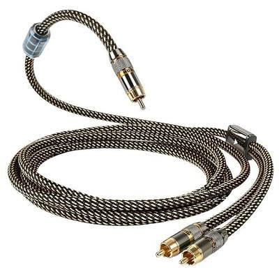 RCA Splitter 2 Male to 1 Male Y-Cable, 5N OFC, 5-Micron 24K Gold, Quad Shield, for Subwoofer/Mixer – RCA Y-Splitter Subwoofer Cable (1.64 ft/19.69 in)