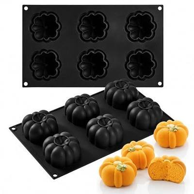 6-Cavity 3D Pumpkin Silicone Mousse Mold, Halloween Baking Mold | Food-grade silicone, nonstick & flexible, oven & freezer safe, perfect for Halloween pumpkin mousse, chocolate,desserts.