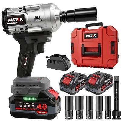 WIRIK Cordless Impact Wrench, 21V 1/2" Brushless High Torque Impact Gun | 1000N.m (737Ft-lbs) Breakaway Torque, 2x4.0Ah Batteries, Auto Stop, LED Light, 3 Modes & 5 Sockets for Truck, RV & Heavy Duty