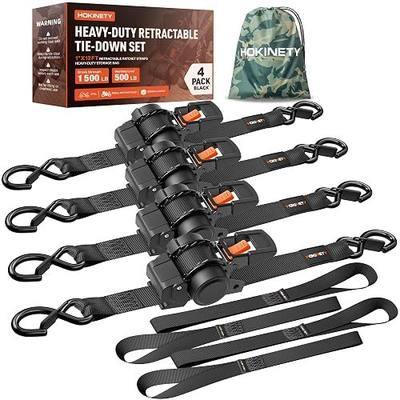 Retractable Ratchet Straps - 1 Inch x 12 Feet, Heavy Duty Handle-Press Auto Self Retracting Tie Down Straps, 1500 lb for Truck, Motorcycle, ATV, UTV, Cargo Trailer, Black 4 Pack