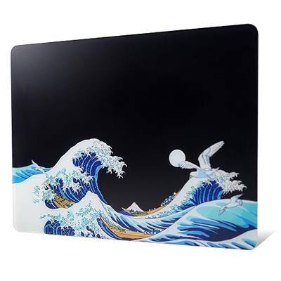 Glass Gaming Mouse Pad, Large Hard Glass Mousepad 15.8×11.8 Inch, Ultra-Smooth Etched Finish Surface, Precise Tracking, Anti-Slip Rubber Base, Ideal for Gaming & Work, Black Coral Sea