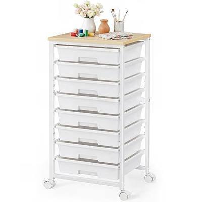 Pipishell Rolling Cart with 8 Drawers, Rolling Storage Drawer Cart with Lockable Wheels & Wood Tabletop, Craft Organizers and Storage for Craft Room, Classroom, Home Office, Kids Room, Classic White