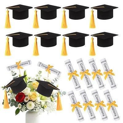 Graduation Decorations 2026, 16 PCS Black and Gold 3D Felt Graduation Cap and Diploma Scroll Centerpiece Sticks for Tables, Class of 2026 Grad Party Table Toppers, Flower Bouquet and Vase Inserts