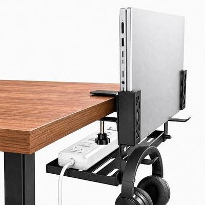 Loscarol Adjustable Under Desk Laptop Holder with Cable Management Tray | Space-saving under-desk laptop mount with adjustable width and cable tray for organized gaming, office or home setups