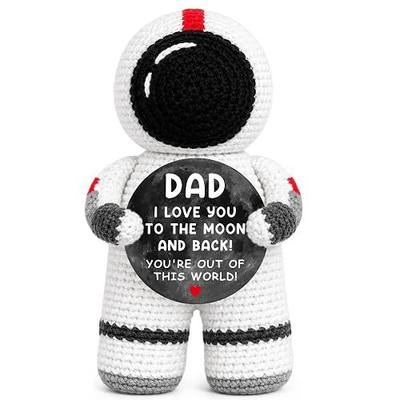 Dad Birthday Gifts from Daughter Son Kids, Best Dad Ever Gifts for New Daddy Stepdad Bonusdad, Christmas Stocking Stuffers Dad's Gift for Stepped Up Dads Handmade Crochet Astronaut Present