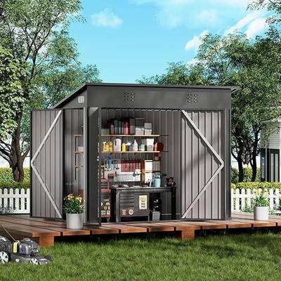 COMHOMA 8'x4' Shed Outdoor Storage,Metal Garden Tool Utility | Steel Tool Shed with Lockable Doors, Sloping Roof, and Air Vent. Perfect for Backyard, Patio, Lawn, and Poolside