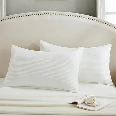Stripe Quilted Pillowcases Set of 2, King Size Envelope Pillow Covers Soft Breathable Pillow Shams for Bed Couch (Beige, 20"x36")