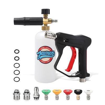 Short Pressure Washer Gun with Foam Cannon, Power Washer Gun Kit, 1/4" Quick Connect Outlet, 3/8" Inlet, M22-14mm & M22-15mm Fittings, 1L Foam Bottle, 5 Nozzle Tips