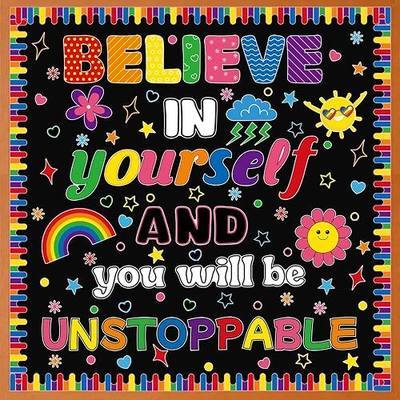 Believe in Yourself Classroom Bulletin Board Decor Set Welcome Banner Wall Door Decor Colorful Motivational Cutouts Positive Affirmation Station for Kindergarten Preschool Elementary Middle School