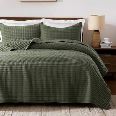 palassio King Quilt Set Channel Pick Stitch Striped Green Coverlet | Thin Farmhouse Comforter, King Size 104"x92" + 2 Shams 20"x36", Soft Lightweight Bedspread, All-Season, Machine Washable