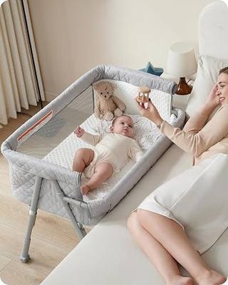 BEKA Bassinet Bedside Sleeper for Baby, 2 in 1 Baby Crib for Newborn, Bedside Bassinet with 4 Auto-Lock Wheels & Adjustable Height, Breathable Mesh Sides & Soft Mattress