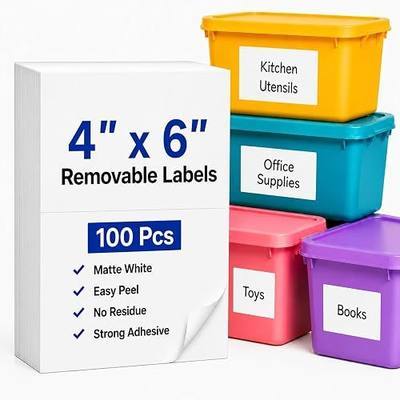 4 x 6 Inch Removable Labels for Storage Bins, 100 Pcs Matte White Blank Bin Large Labels Easy Peel Off No Residue, Handwritten Water Oil Tear Resistant Stickers for Boxes Cases Home Office